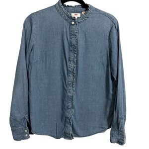 Levi's Blue Chambray Ruffle Trim Button Down Shirt Western Cottagecore Size M